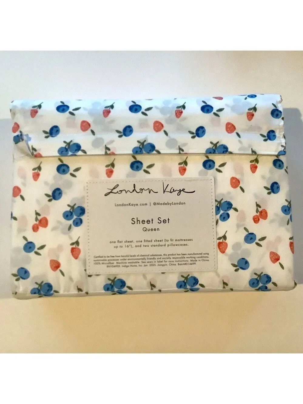London Kaye Summer Berries Strawberry Blueberry Sheet Set New